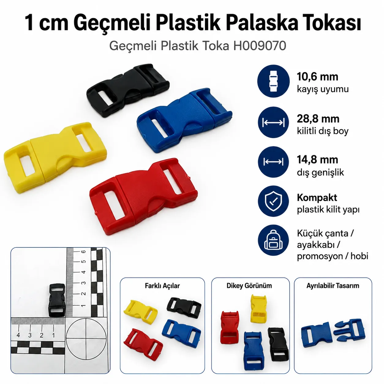 1 cm Geçmeli Plastik Palaska Tokası Çanta ve İnce Kayış Tokası